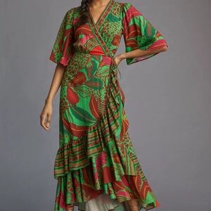 Farm x Anthropologie Flutter-Sleeve Wrap Maxi Dress XS